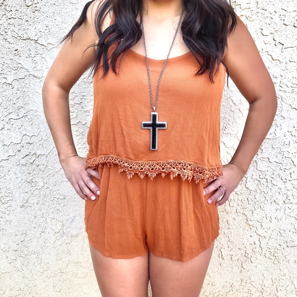 Cheeky Burnt orange Lace Forever 21 Romper